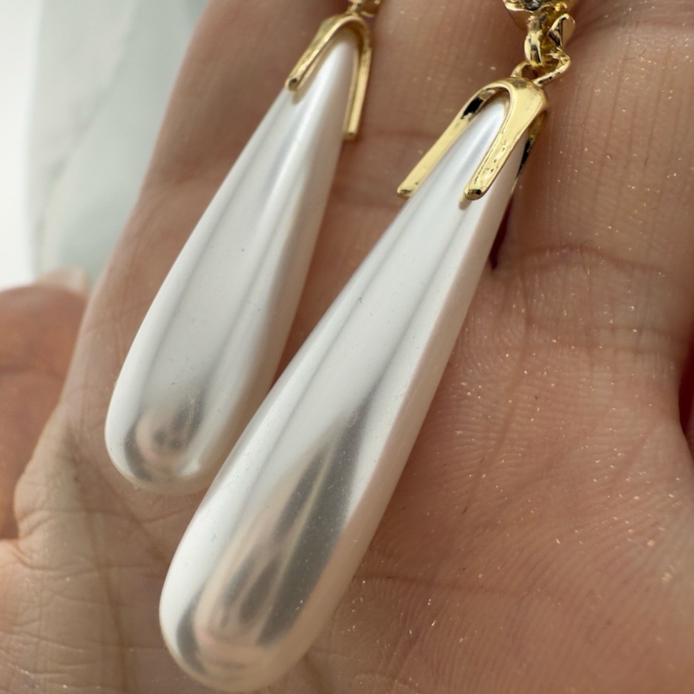 New!!! Gold Long Pearl Drop Earrings - Elegant Statement Dangle